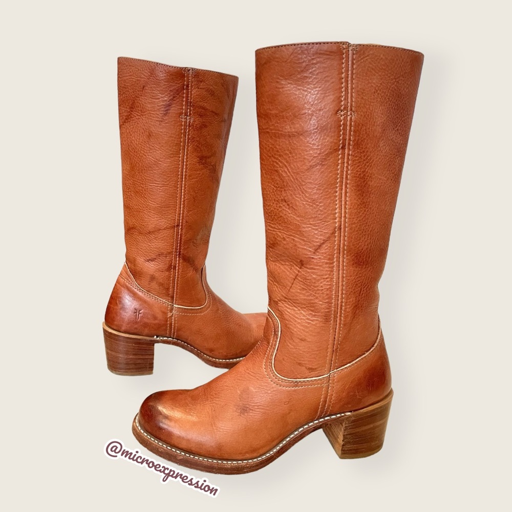 Frye Campus 14L Saddle Cognac Leather Vintage Equestrian Square Toe Cowboy Boots - Picture 10 of 16